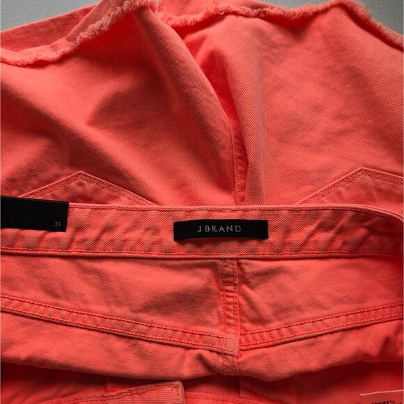 A J Brand Flamingo Neon Orange Pink Joanie Boy Fit Denim Shorts NWT Size 31 Fray - Picture 10 of 12